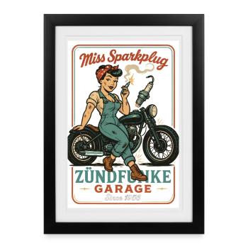 Miss Sparkplug – Zündfunke Garage Queen - Affiche encadrée (27 × 37 cm) - noir - Devant