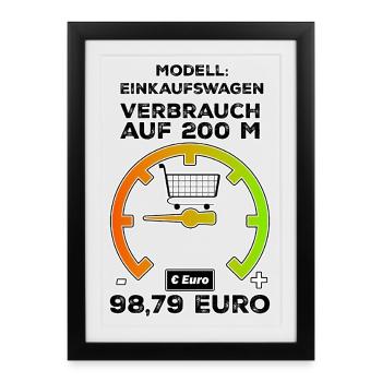 Einkaufswagen hoher Euro Verbrauch auf 200 Meter - Gerahmtes Poster (27 × 37 cm) - Schwarz - Vorne