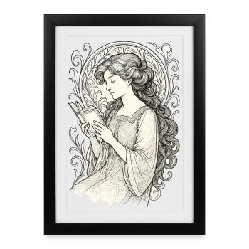 Book Books Reading Mrs. Art Nouveau Gift - Framed poster (27 × 37 cm) - black - Front