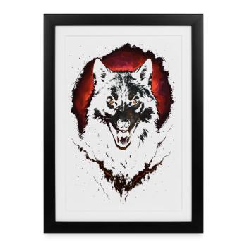 Loup sombre créature nocturne intense Halo Rouge - Affiche encadrée (27 × 37 cm) - noir - Devant