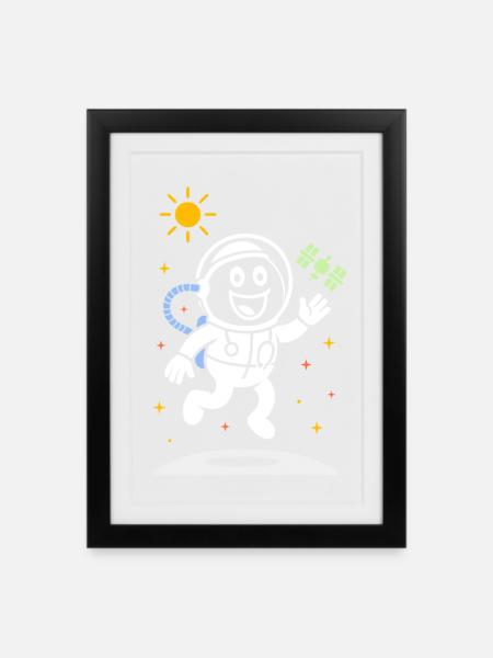 Ribbo als Astronaut – Lustige Weltraum-Szene - Gerahmtes Poster (27 × 37 cm) - Schwarz