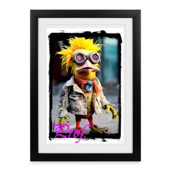 Unusual bird figure doll with punk style - Framed poster (27 × 37 cm) - black - Front