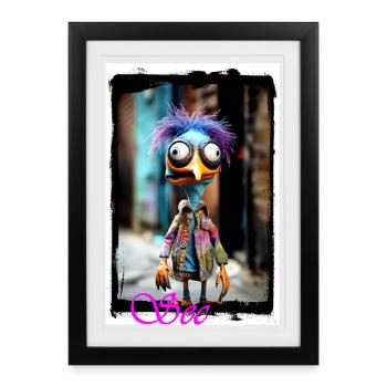 Colorful bird sculpture with punk style - Framed poster (27 × 37 cm) - black - Front