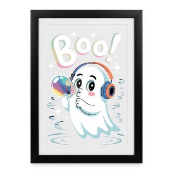 Boo Cute Headphone Ghost with Soap Bubble - Framed poster (27 × 37 cm) - black - Front