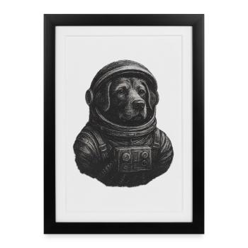 Chiot chien en combinaison d’astronaute astronaute - Affiche encadrée (27 × 37 cm) - noir - Devant