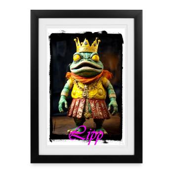 Figurine de grenouille royale avec une magnifique tenue - Affiche encadrée (27 × 37 cm) - noir - Devant