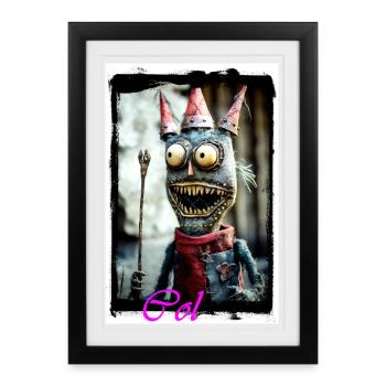 Fantasy Monster Kerl mit Zauberhut Puppe König - Gerahmtes Poster (27 × 37 cm) - Schwarz - Vorne