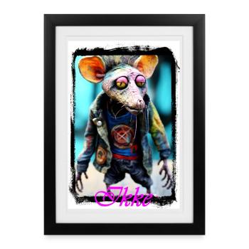 Figurine de rat futuriste de style punk rebelle - Affiche encadrée (27 × 37 cm) - noir - Devant