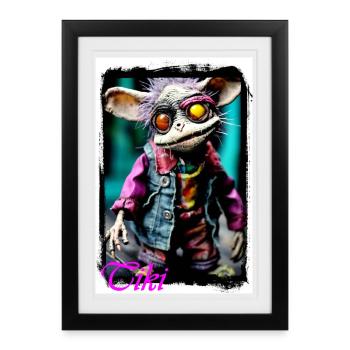 Individual creature doll with glowing eyes - Framed poster (27 × 37 cm) - black - Front