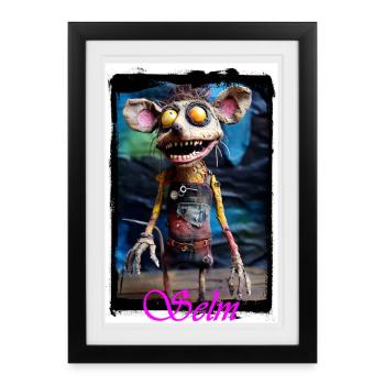 Bizarre creature punk doll with glowing eyes - Framed poster (27 × 37 cm) - black - Front