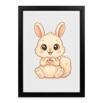 Lapin mignon avec des mains en forme de cœur - Affiche encadrée (27 × 37 cm) - noir - Devant