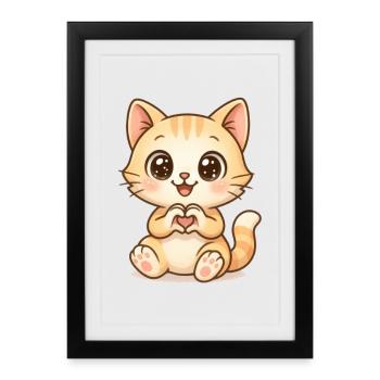 Cute cat with heart hands - Framed poster (27 × 37 cm) - black - Front