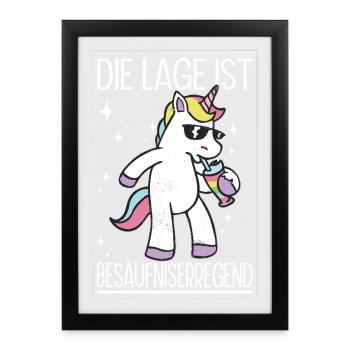 Lustiges Einhorn Bier Party Geschenk Spruch - Gerahmtes Poster (27 × 37 cm) - Schwarz - Vorne