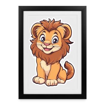 Lion - Affiche encadrée (27 × 37 cm) - noir - Devant