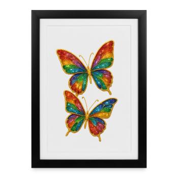 Motif d’ailes scintillantes arc-en-ciel - Affiche encadrée (27 × 37 cm) - noir - Devant