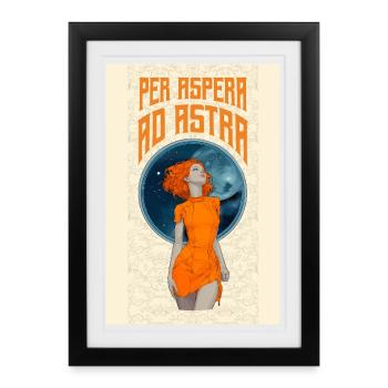 Astro-Girl in retro style - Per Aspera ad Astra - Framed poster (27 × 37 cm) - black - Front
