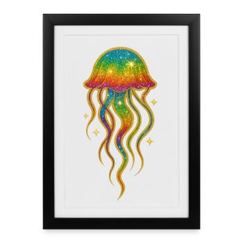 Méduse scintillante arc-en-ciel - Affiche encadrée (27 × 37 cm) - noir - Devant