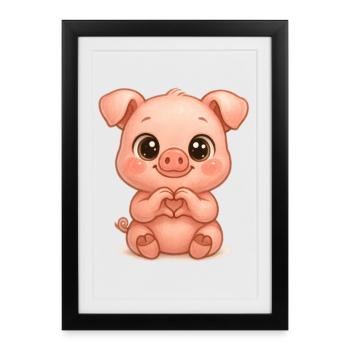 Cochon mignon avec des mains en forme de cœur - Affiche encadrée (27 × 37 cm) - noir - Devant
