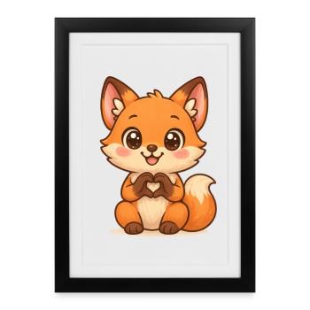 Renard câlin en forme de cœur - Affiche encadrée (27 × 37 cm) - noir - Devant