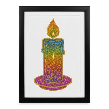 Bougie arc-en-ciel flamme paillettes design - Affiche encadrée (27 × 37 cm) - noir - Devant