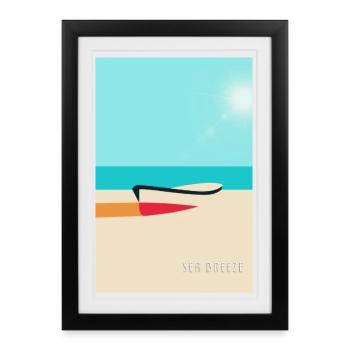 Boat on the Beach – Summer Vacation Poster - Framed poster (27 × 37 cm) - black - Front