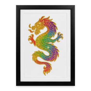 Dragon arc-en-ciel doré - Affiche encadrée (27 × 37 cm) - noir - Devant