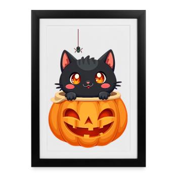 Halloween Cat with Halloween Pumpkin - Framed poster (27 × 37 cm) - black - Front
