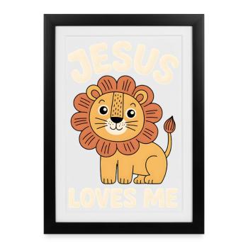 Jésus chrétien m’aime lion mignon - Affiche encadrée (27 × 37 cm) - noir - Devant