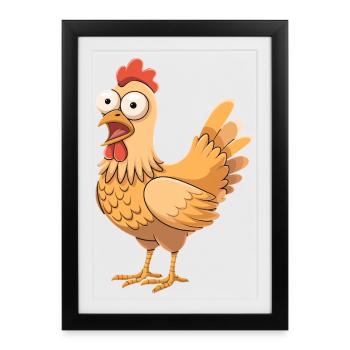 Drôle de poulet dessin animé Ferme Humour - Affiche encadrée (27 × 37 cm) - noir - Devant