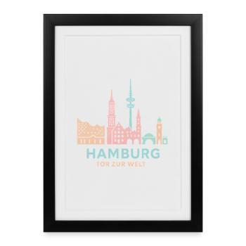 Hamburg Gateway to the World Skyline - Framed poster (27 × 37 cm) - black - Front
