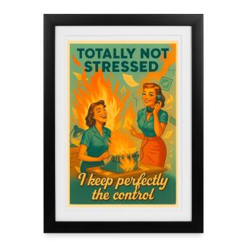 Totalement Pas Stressé Bureau Rétro - Affiche encadrée (27 × 37 cm) - noir - Devant