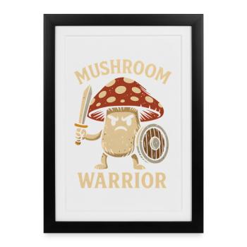 Guerrier champignon avec épée - Affiche encadrée (27 × 37 cm) - noir - Devant