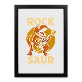 RockSaur Guitare Dino - Affiche encadrée (27 × 37 cm) - noir - Devant