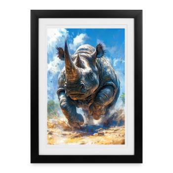 Illustration eines Nashorns - Gerahmtes Poster (27 × 37 cm) - Schwarz - Vorne