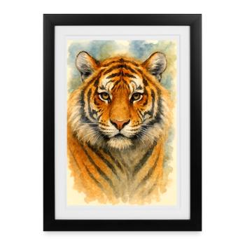 Aquarell Tiger Porträt - Gerahmtes Poster (27 × 37 cm) - Schwarz - Vorne