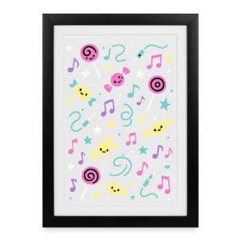 Sweet Sound – Pattern musique kawaii - Affiche encadrée (27 × 37 cm) - noir - Devant