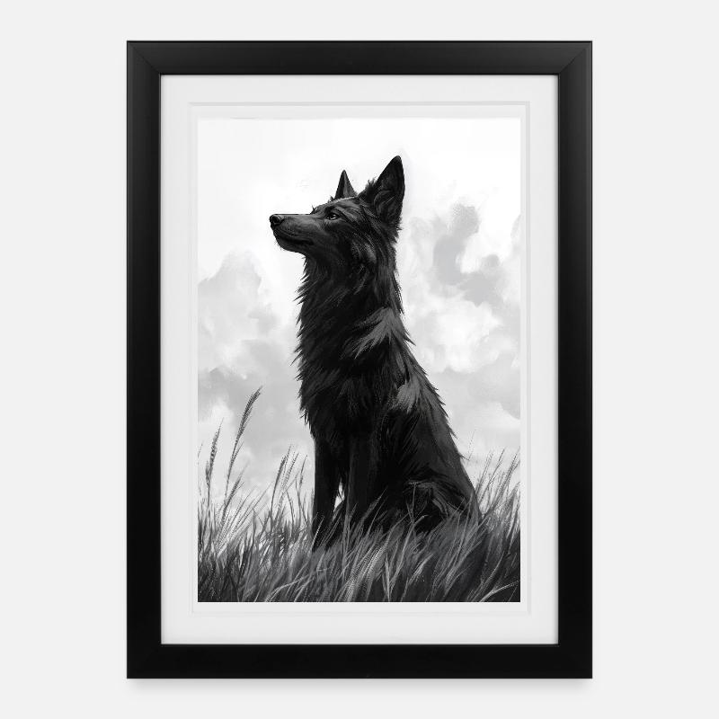 Illustration of a wolf - Framed poster (27 × 37 cm) - black