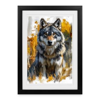 Illustration of a wolf - Framed poster (27 × 37 cm) - black - Front
