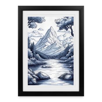 Illustration of a Mountain Landscape  - Affiche encadrée (27 × 37 cm) - noir - Devant