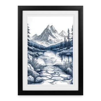 Illustration of a Mountain Landscape  - Affiche encadrée (27 × 37 cm) - noir - Devant