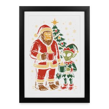 Santa Bigfoot Alien Elf Weihnachten - Gerahmtes Poster (27 × 37 cm) - Schwarz - Vorne