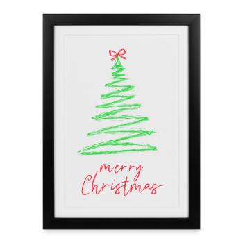 Style de brosse arbre de Noël vert - Affiche encadrée (27 × 37 cm) - noir - Devant