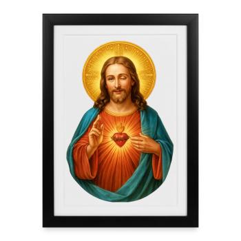 Clin d’œil Jésus Cœur de Jésus Image rayonnante du salut - Affiche encadrée (27 × 37 cm) - noir - Devant