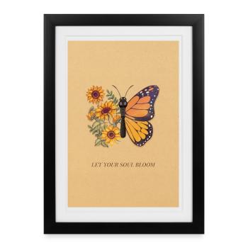 Papillon et tournesols – Nature Art - Affiche encadrée (27 × 37 cm) - noir - Devant