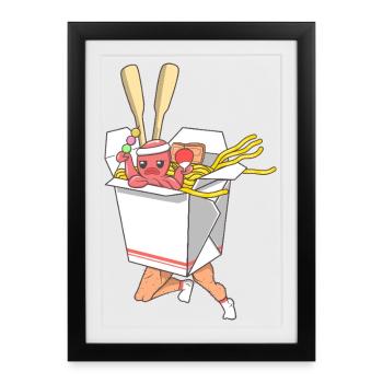 Faire tourner Noodle Fighter dans une jaquette de plat à emporter drôle - Affiche encadrée (27 × 37 cm) - noir - Devant