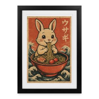 Vintage Usagi Ramen Bunny - Framed poster (27 × 37 cm) - black - Front