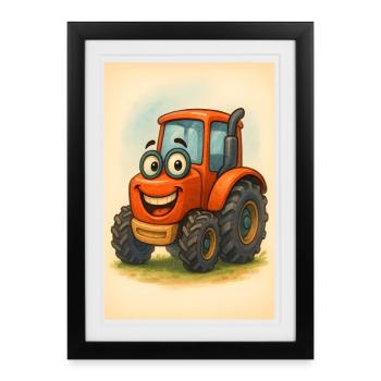 Tracteur heureux avec visage - Affiche encadrée (27 × 37 cm) - noir - Devant