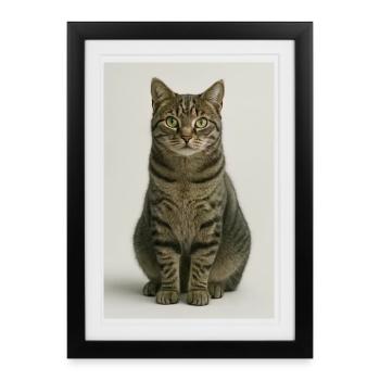 Seated tabby cat portrait - Framed poster (27 × 37 cm) - black - Front