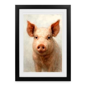 Watercolor Pig Charm - Framed poster (27 × 37 cm) - black - Front
