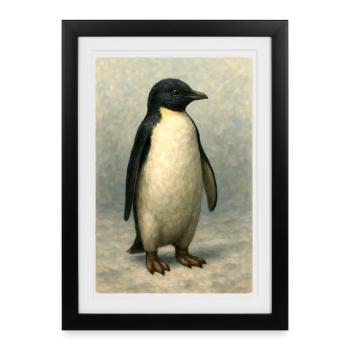 Le Pingouin d’hiver en peinture à l’huile - Affiche encadrée (27 × 37 cm) - noir - Devant